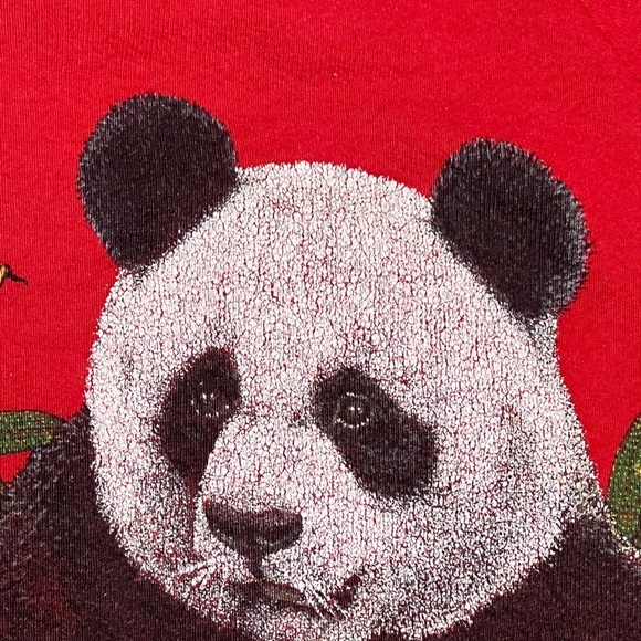 Vintage 80s Panda Bear Red Animal Print Crewneck Pullover 1980s Sweatshirt - Picture 4 of 5